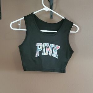 Black Crop Top with Pink Logo